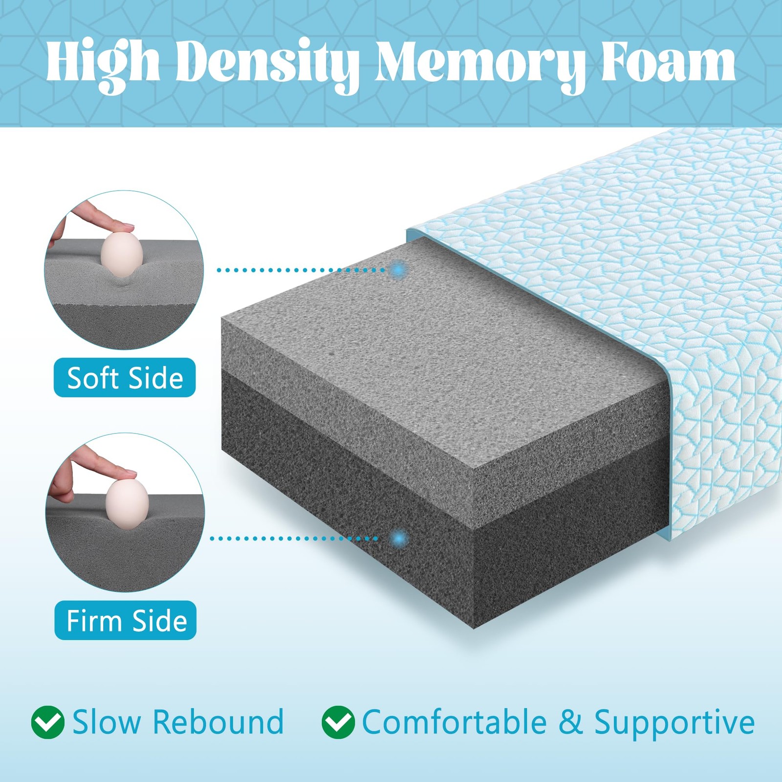Cooling Cube Pillow for Side Sleepers, 40D High-Density Memory Foam Support H...