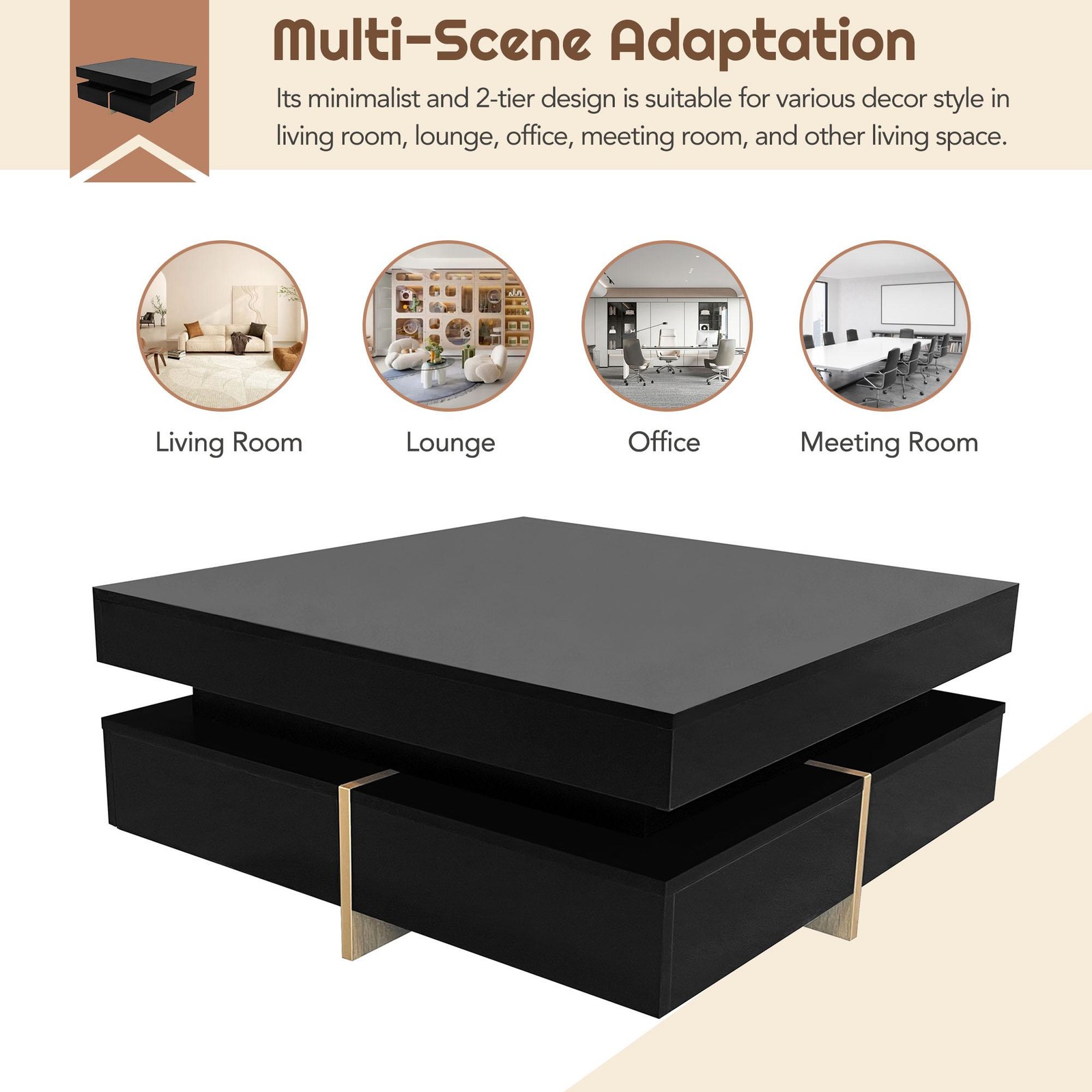 Vinsetto Coffee Table with 4 Drawers, Black