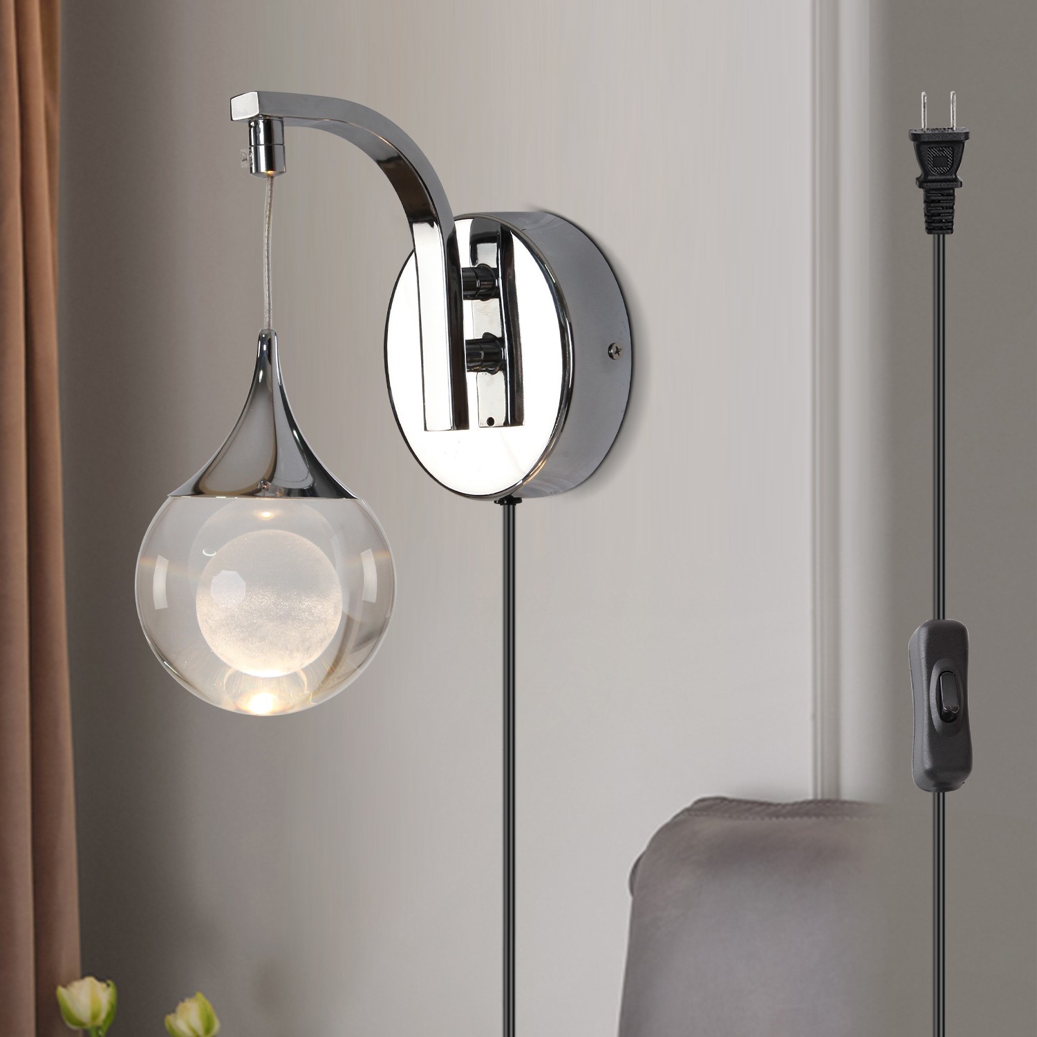Modern LED Wall Sconce 5W Dimmable Wall Light with Plug for Living Room&Bathroom
