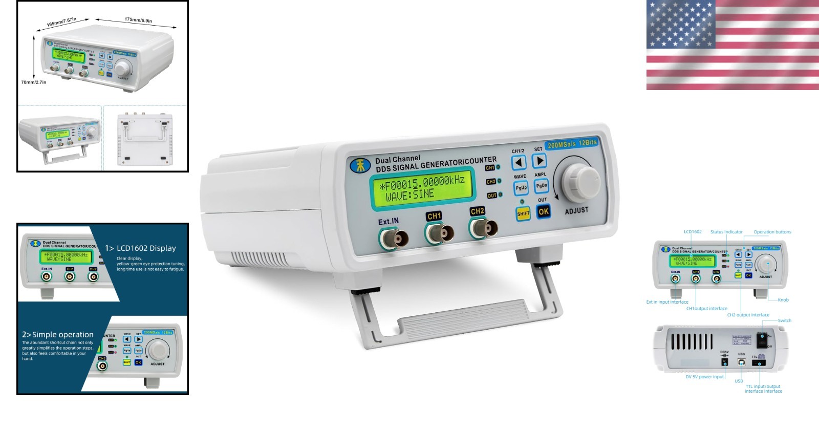High Stability DDS Signal Generator with Dual-Channel Output and Frequency Meter