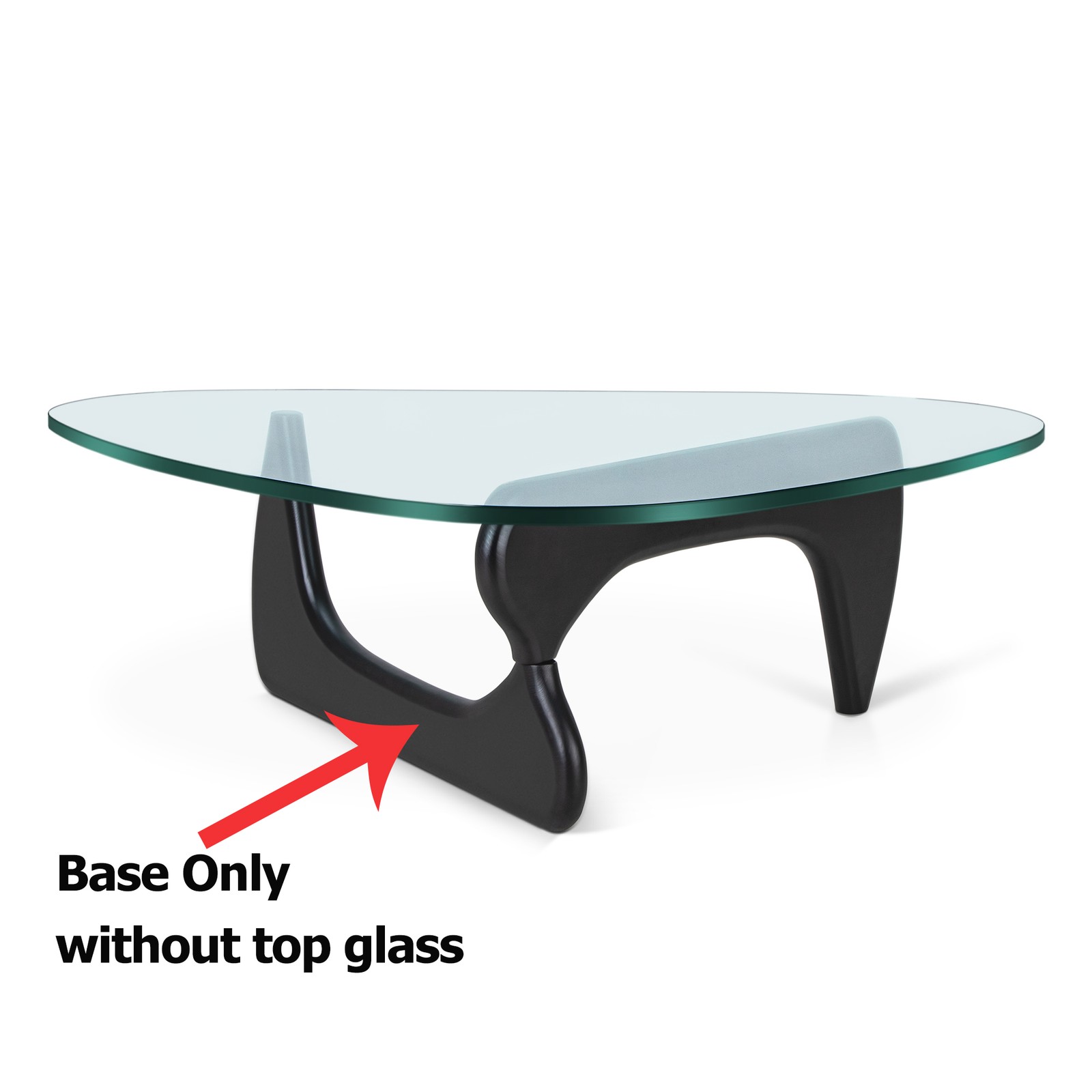 Classic Noguchi Style Glass Coffee Table Base Leg in Black Solid Wood