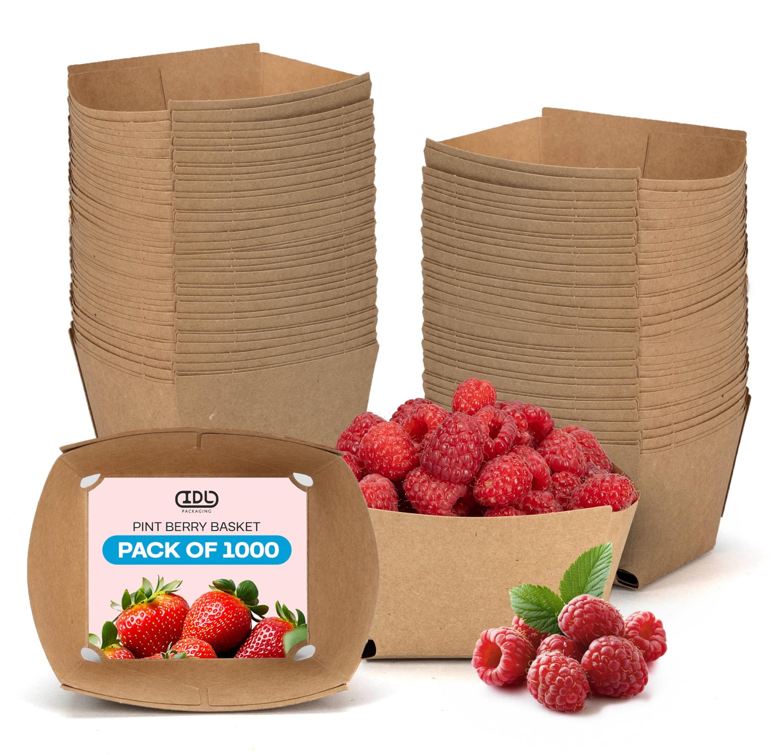 Pint Berry Baskets - Food-Safe Cardboard Containers for Freezing Fruits (1000