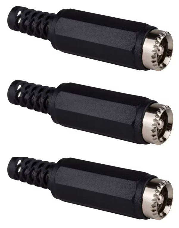 3-Pack 2.5 x 5.5 mm In-Line DC Barrel Power Jack Connector