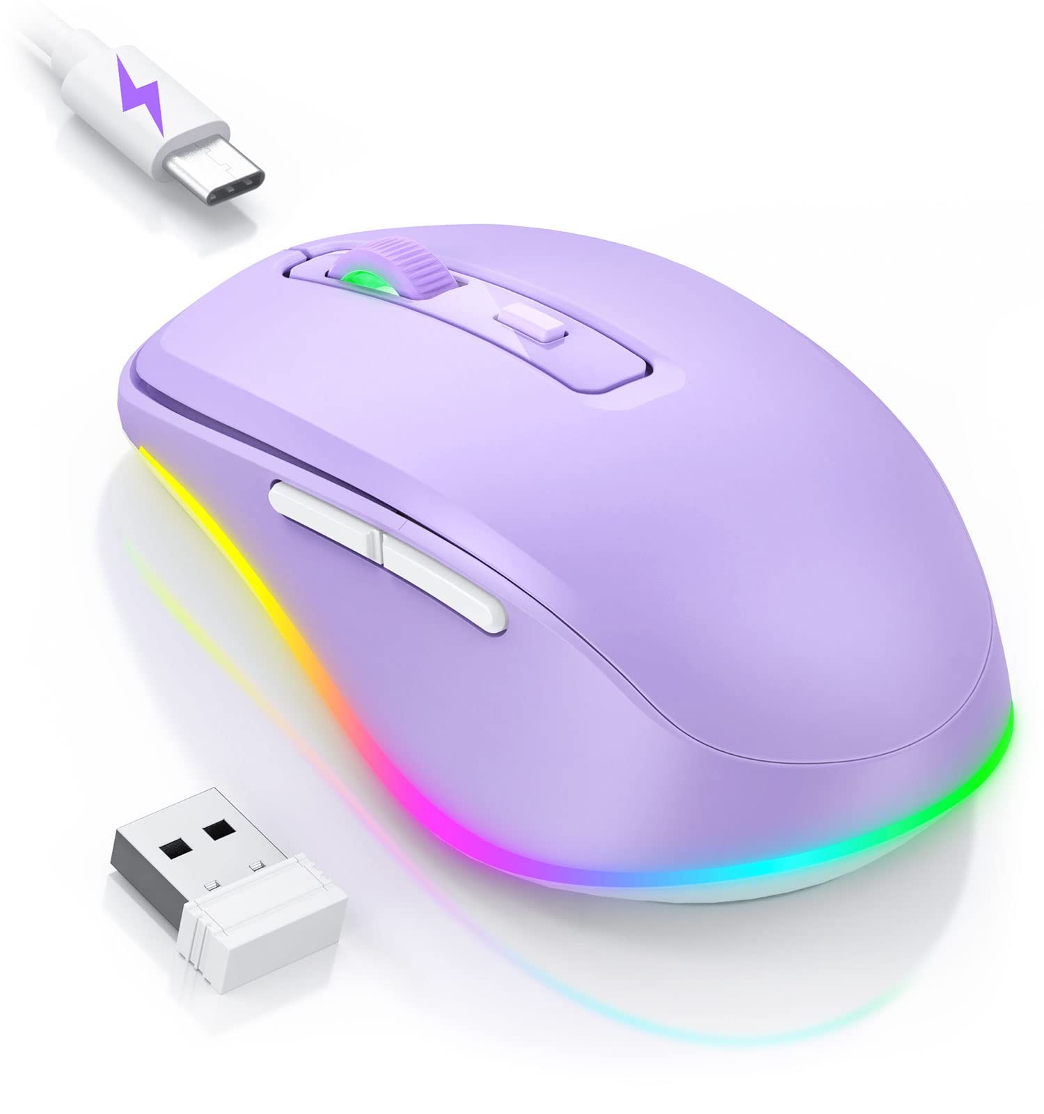 Wireless Mouse Jiggler - LED Wireless Mice with Build-in Mouse Mover, Recharg...