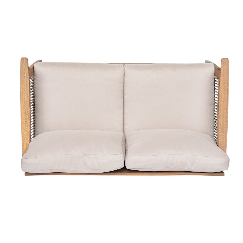 4-Piece Acacia Wood Rope Outdoor Sectional Patio Sofa Set Beige Teak