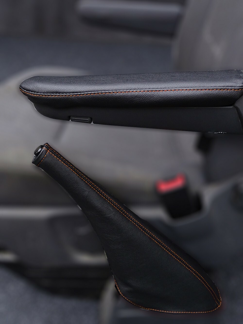 2X Armrest Covers Fits & E Brake Boot VW T5 Transporter Leather Orange Stitching