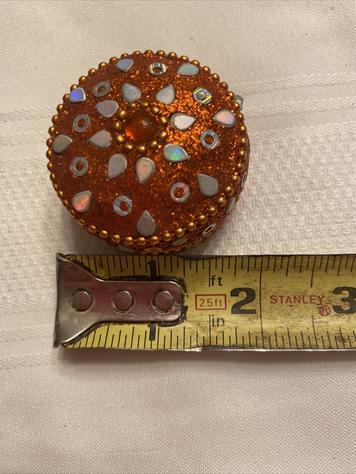 Orange Round Trinket Box Glitter Decorated