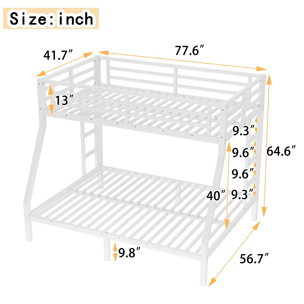 Twin over Full Metal Bunk Bed for Teens/Adults, Sturdy Noise-Free w/ Guardrail