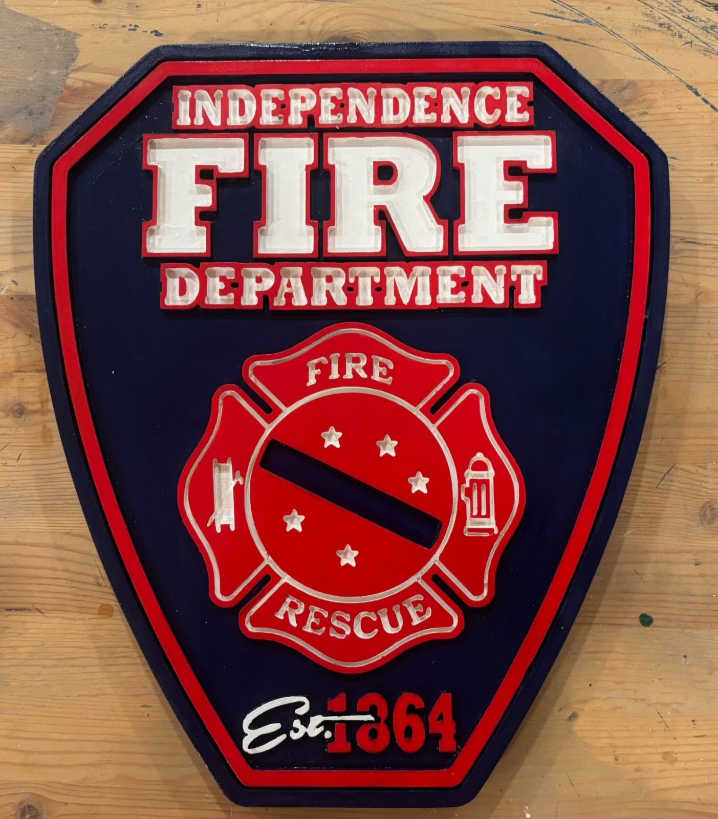 Fire Department Independence 3D routed carved wood patch sign Custom