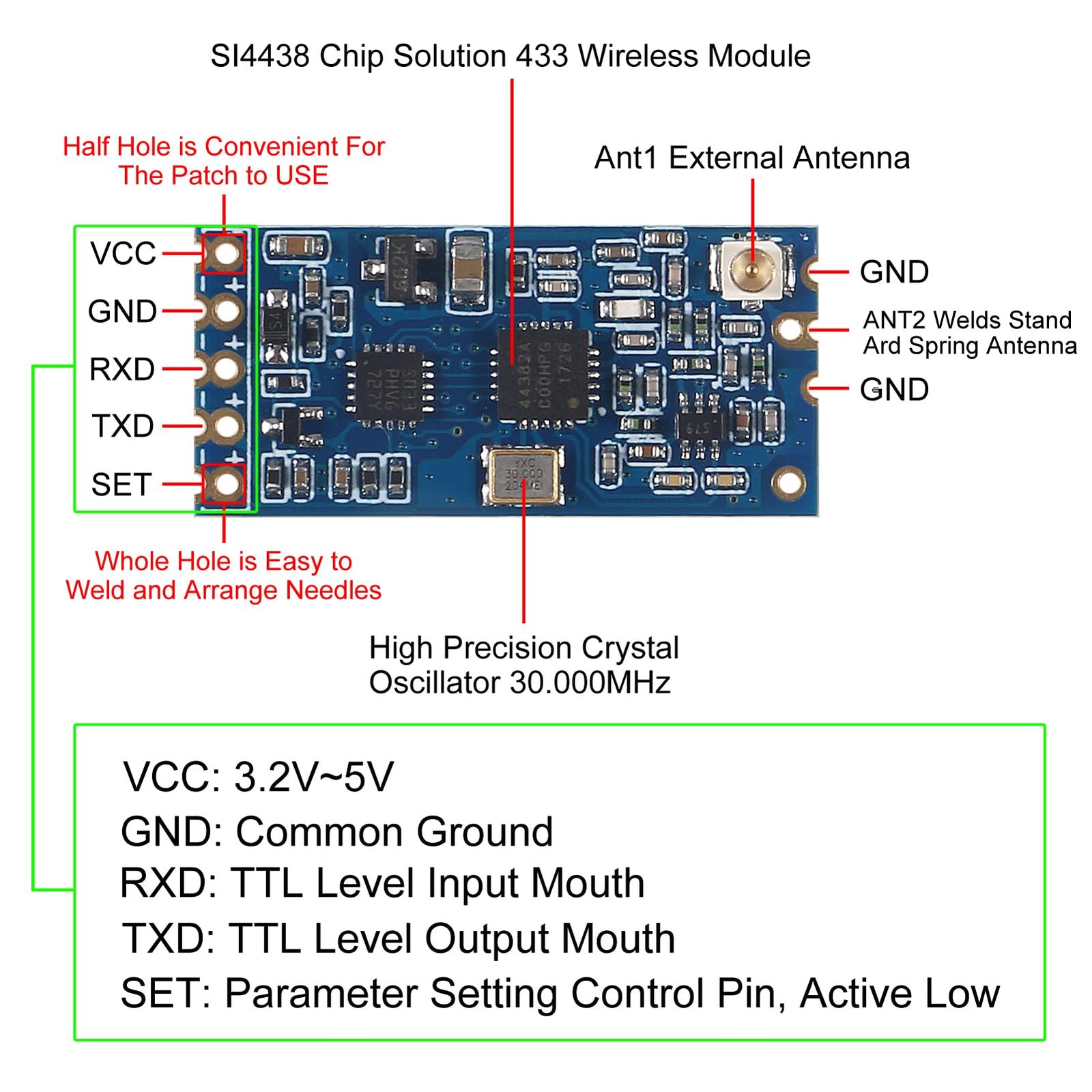 2pcs HC-12 433Mhz SI4463/SI4438 Wireless Serial Port Module 1000M Replace Blu
