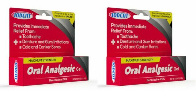 Oral Analgesic Gel Iodent Maximum Strength .42oz Benzocaine New Sealed Lot of 2