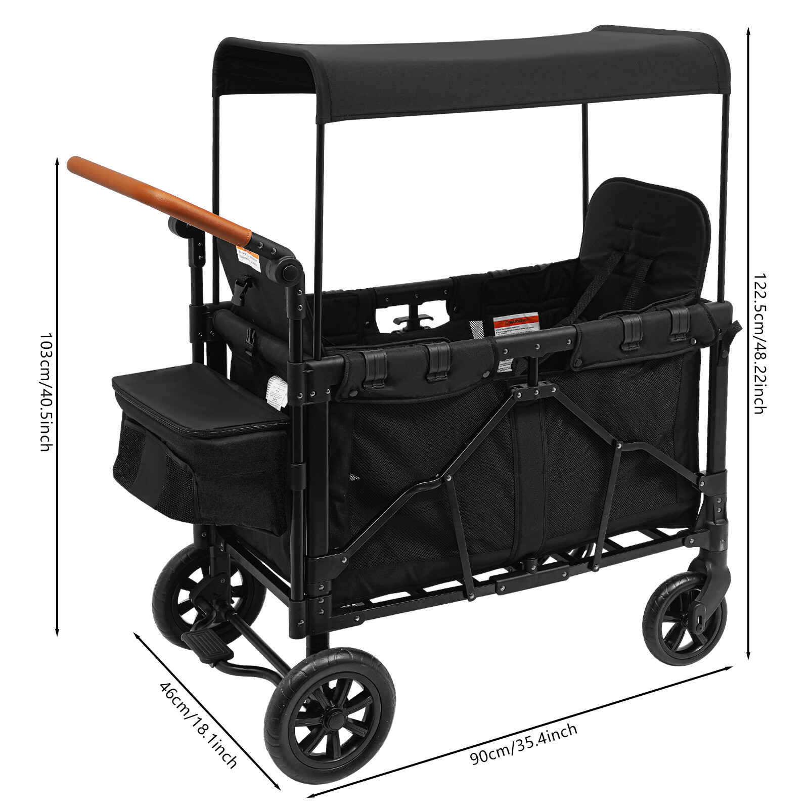 2 Kids Wagon Cart 2-Seat Stroller Wagon Collapsible Quad with Canopy For Travel