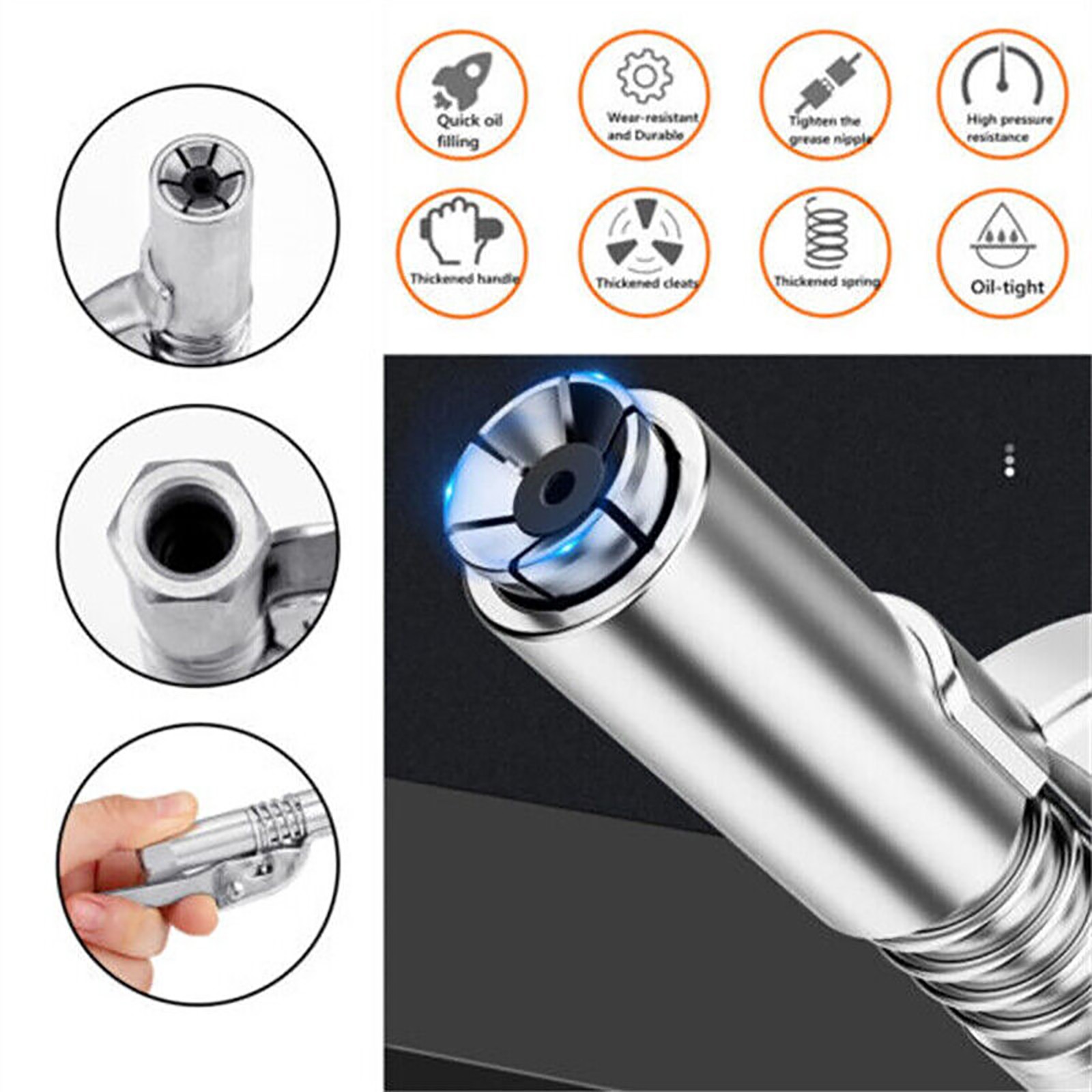 2x High Pressure Grease Gun Coupler Quick Release Lock Oil Injection Nozzle