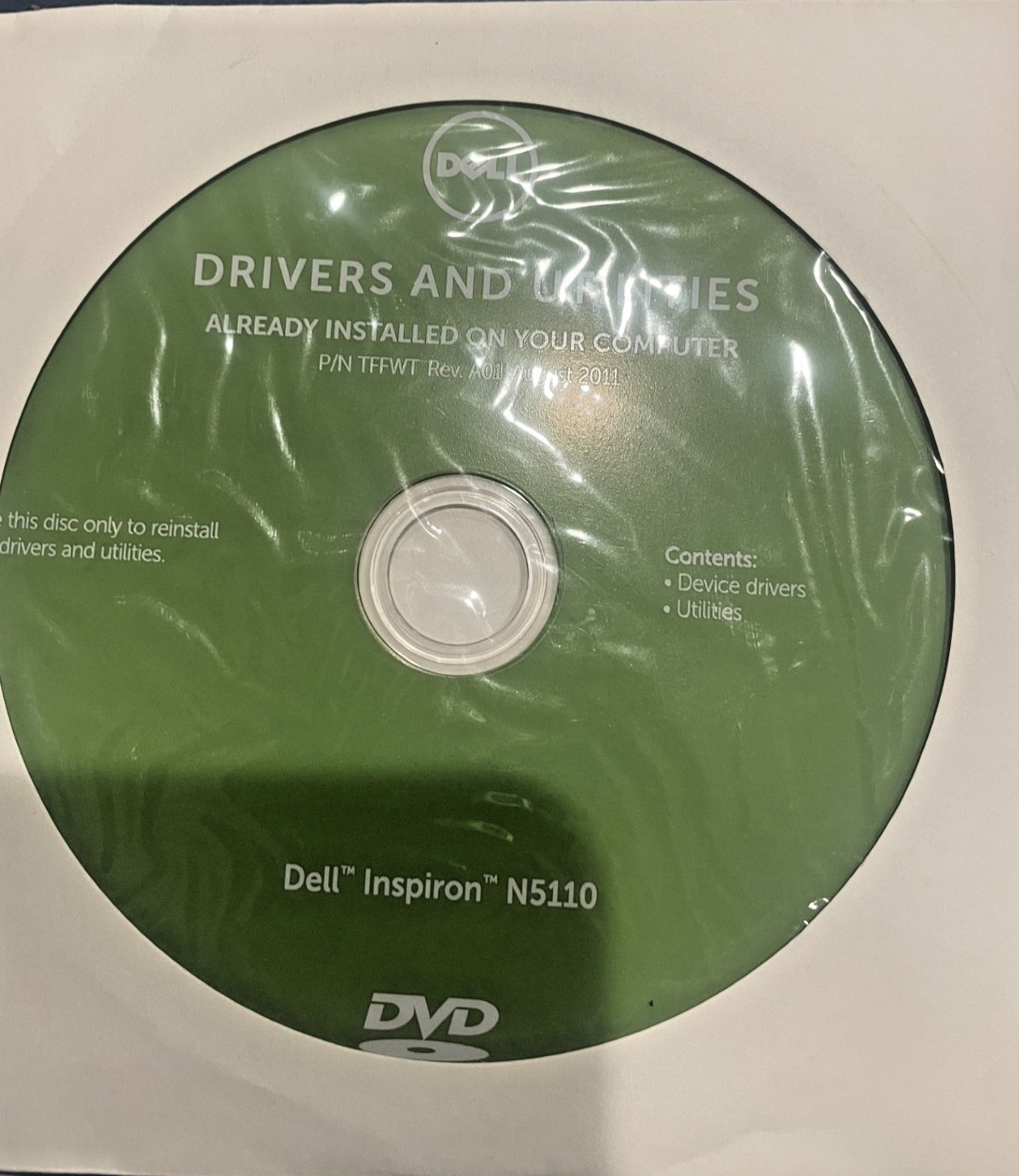 Dell Inspiron N5110 Drivers and Utilities DVD, Aug 2011,  New Sealed, TFFWT A01