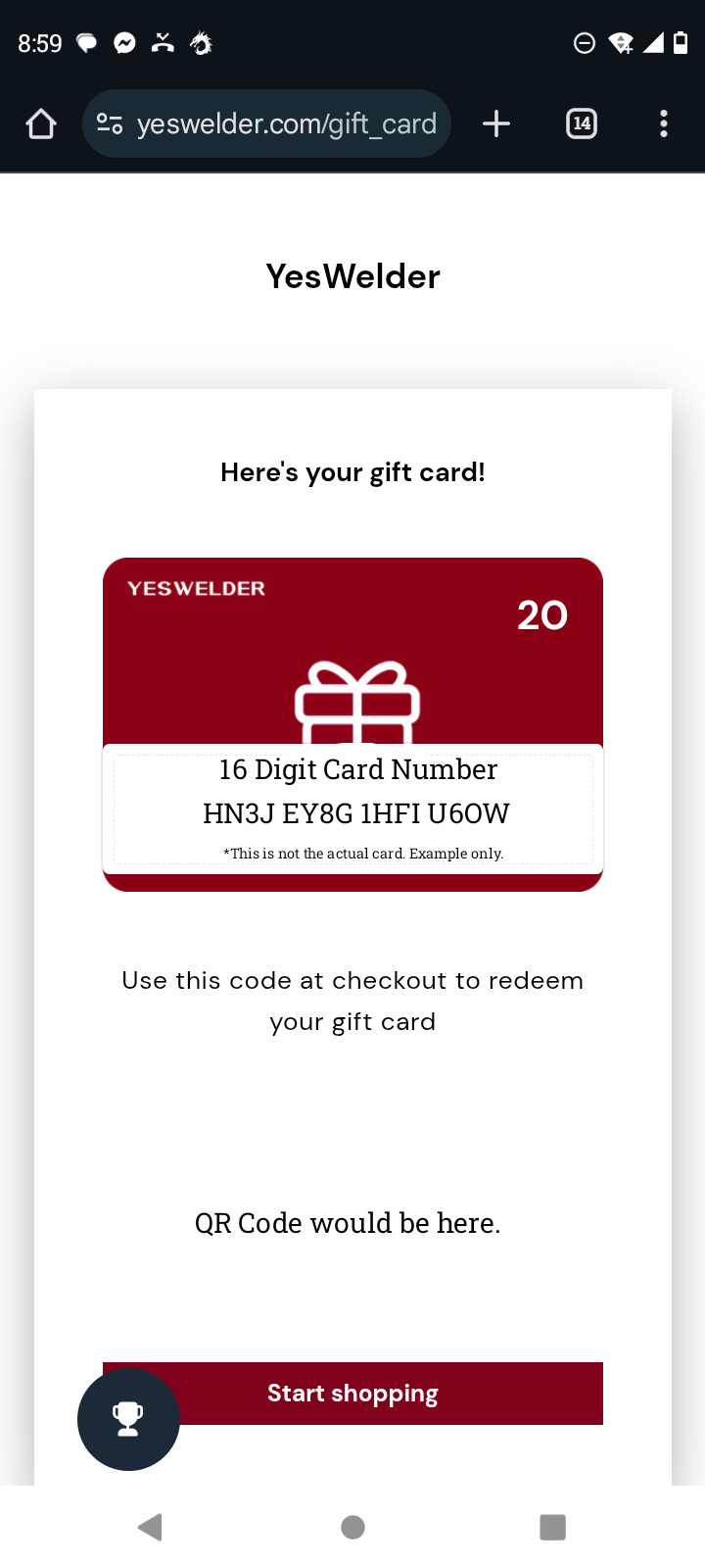 YesWelder.com $20 E-Gift Card