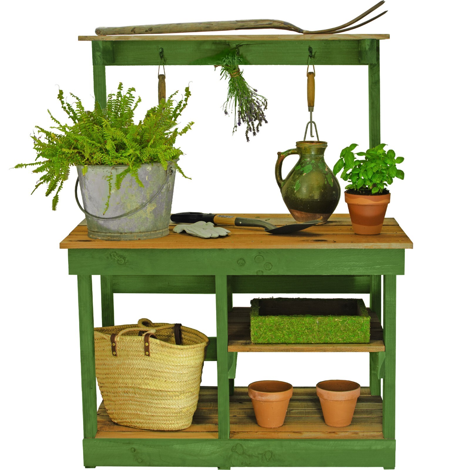 Rustic Gardening Workbench Outdoor Potting Table Buffet Island, Green