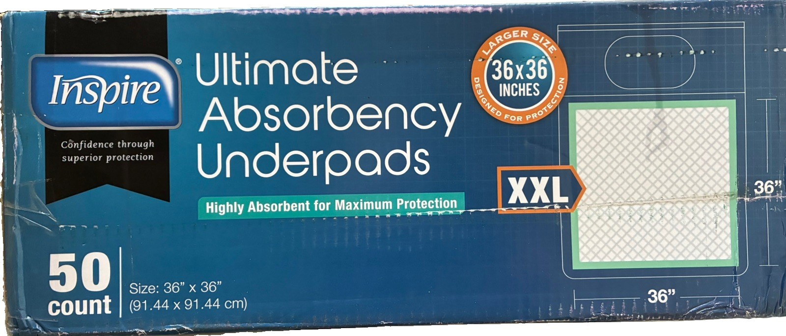 Inspire Ultimate Absorbency Disposable Underpads, (36" x 36" - Pack of 50)