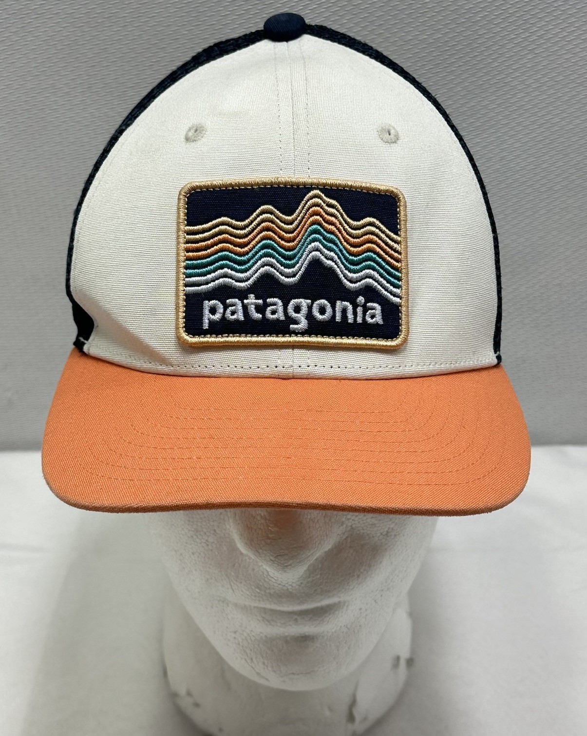 Patagonia Navy Blue Orange Youth Adjustable Snapback Mesh Trucker Hat Cap