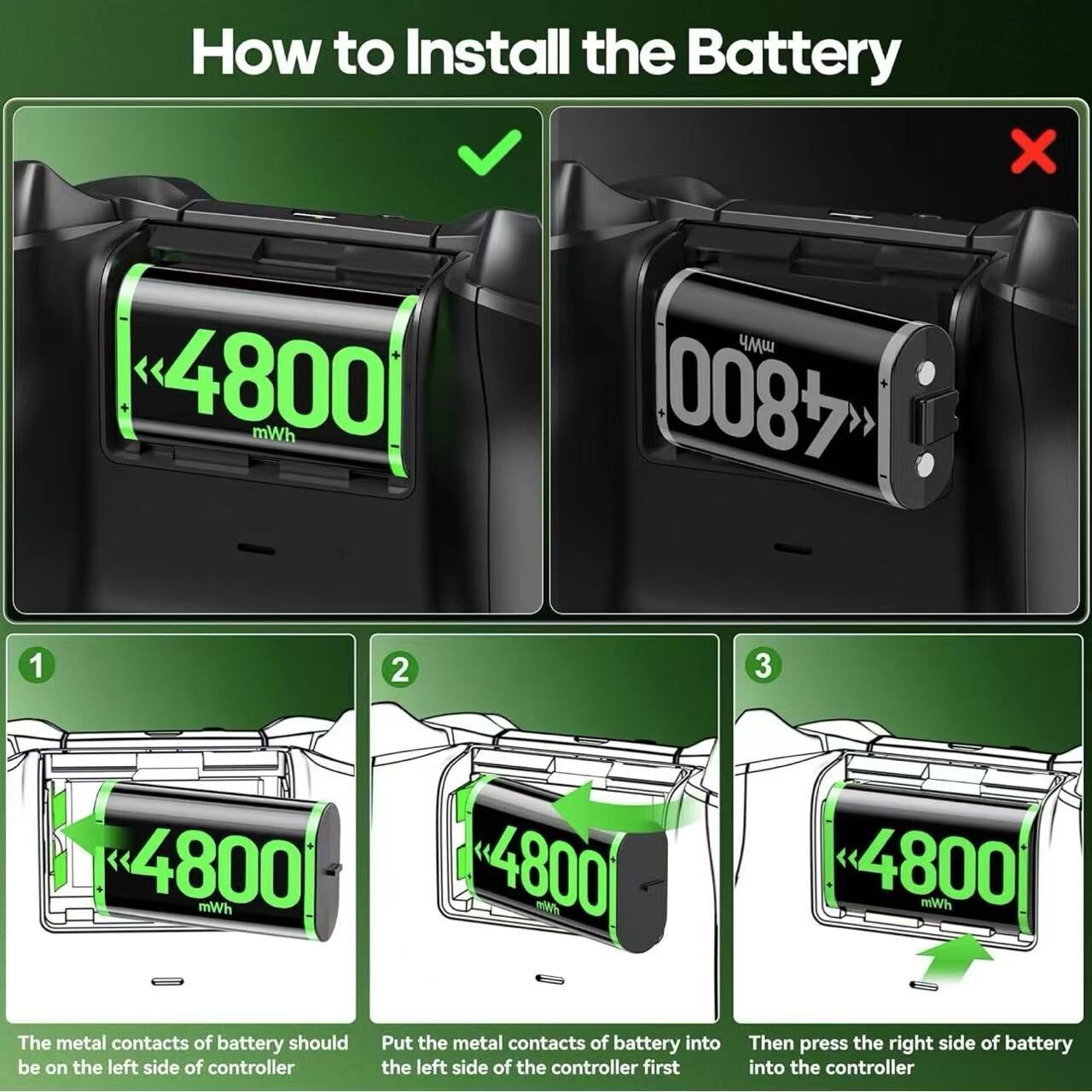 4x 4800mWh Rechargeable Battery Pack and Charger - Xbox One X/S/Elite Controller