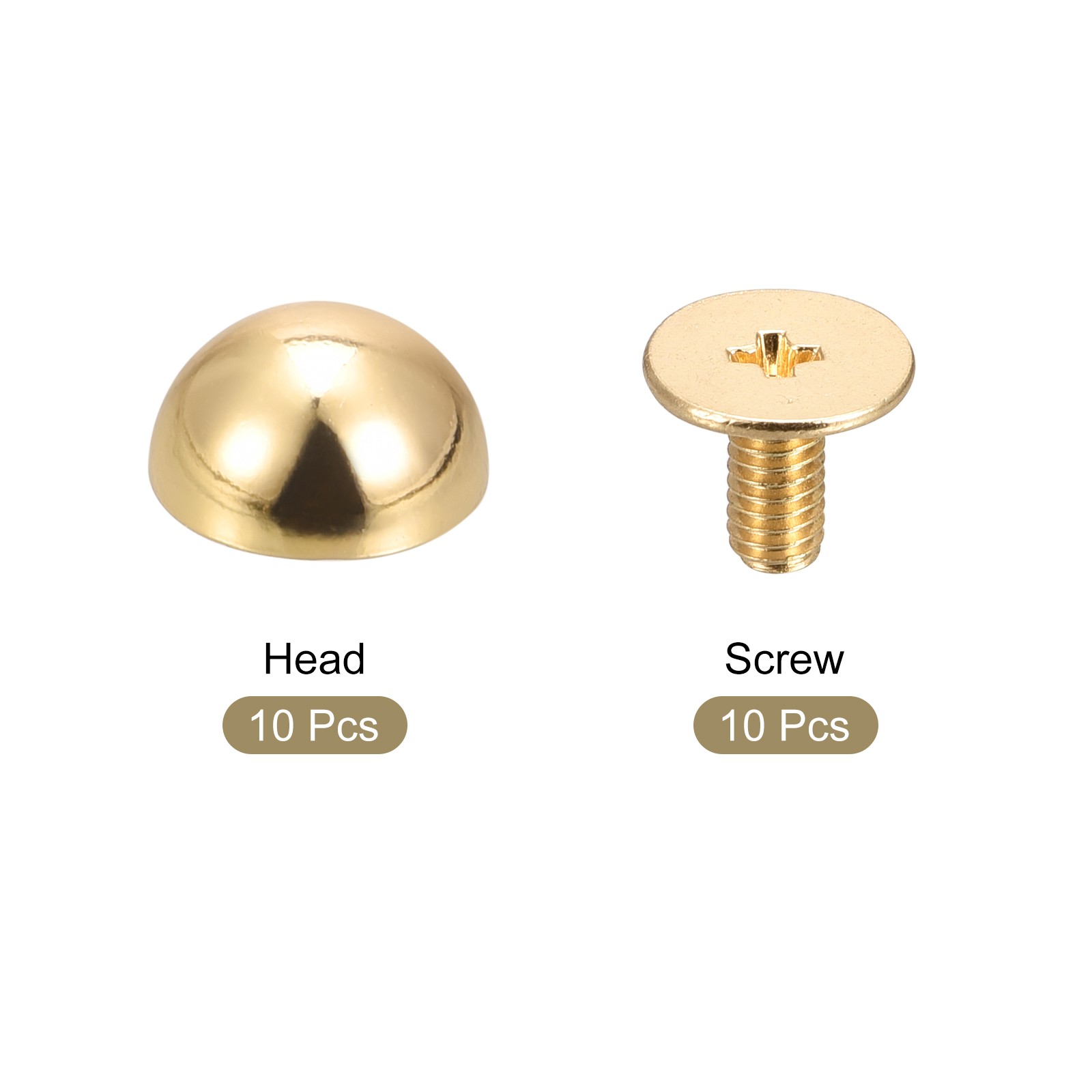 10x6mm Screw Back Rivets Solid Round Head Leather Studs Gold Tone 10 Sets
