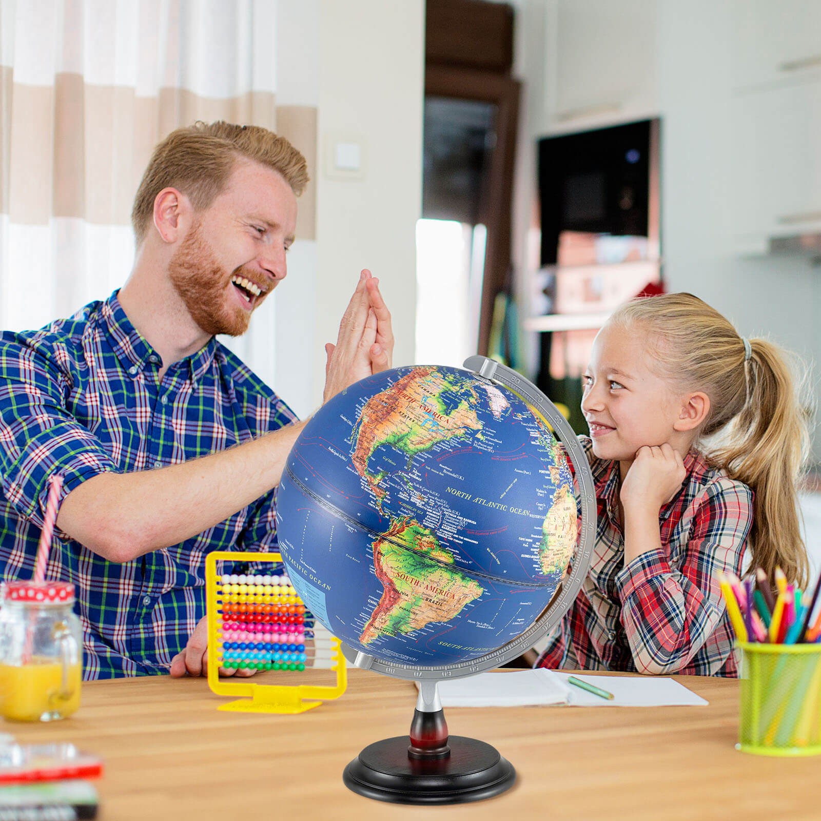 12" Illuminated World Globe w/Raised Relief LED Lights & Time Zone Non-Slip Base