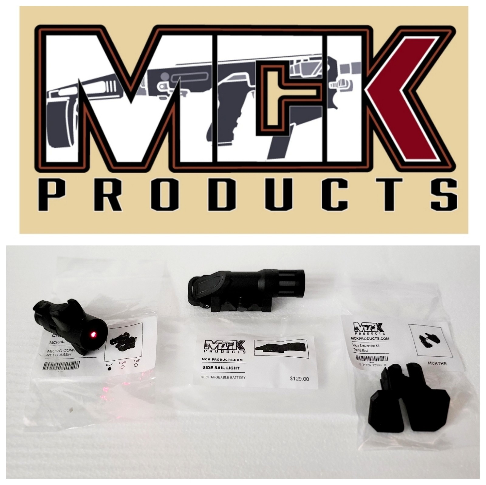 MCK FLASHLIGHT TARGET PACK  SIDE MOUNT FLASHLIGHT+ LASER +THUMB REST