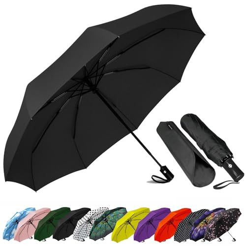 Windproof Travel Compact Umbrella-Automatic Umbrellas for 42 Inch-1 Pack Black