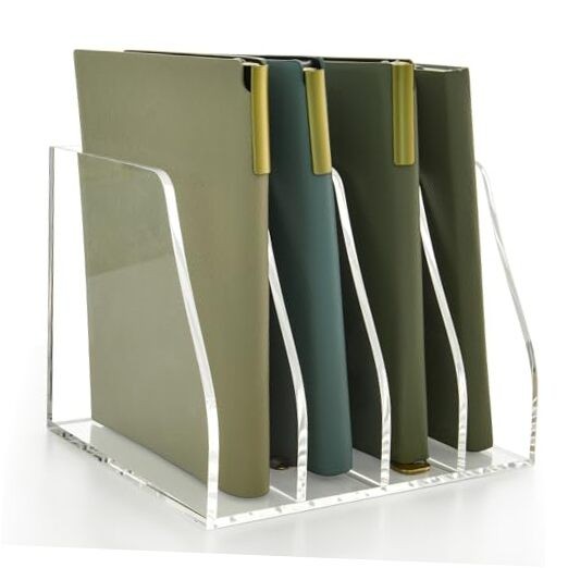Acrylic Magazine File Holder, 4 Vertical Compartments Desk B5, 4 Sections