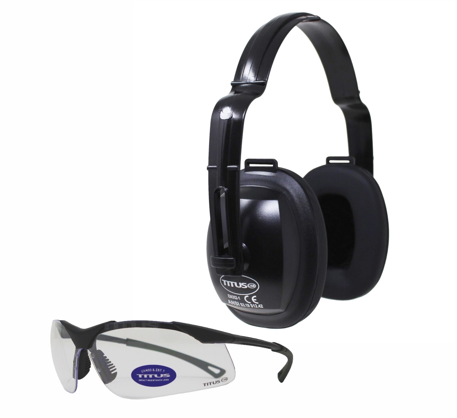 TITUS EAR EYE PROTECTION EARMUFFS W FREE SAFETY SUNGLASSES SHOOTING FIRING RANGE