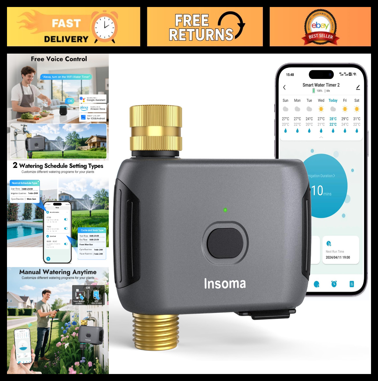Smart WiFi Water Timer for Garden Hose - APP Remote Control, Voice Control, Rain