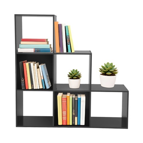 L-Shaped 6-Cube Bookcase Shelf Black 90 × 28 × 90 cm Open Back