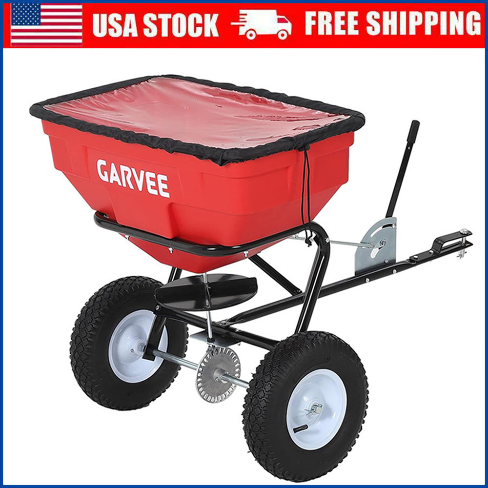 Tow Behind Broadcast Spreader, 125LBS, Universal Hooks Tow/Push Garden Spreader