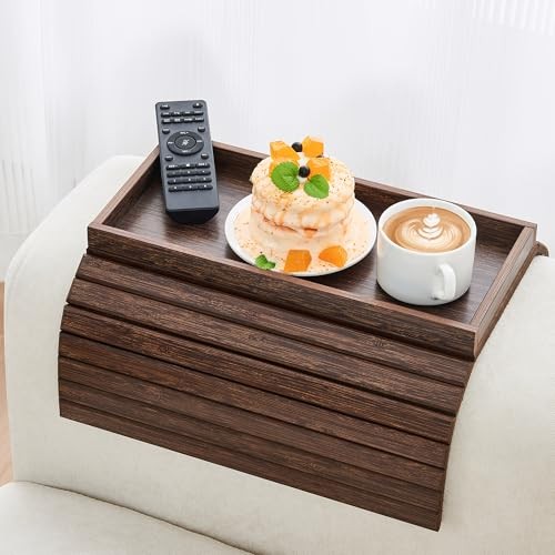 Couch Arm Tray, Anti-Falling Bamboo Sofa Large (without Phone Holder) Brown