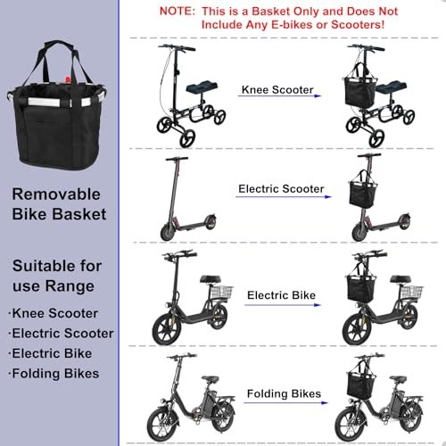 Removable Knee Scooter Basket with Handle - Quick Release Cloth Accessory, Fits