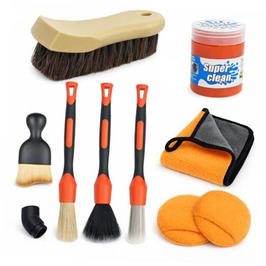 10PCS Car Detailing Brush Set, Horse Hair and Boar Bristle Brush Set with