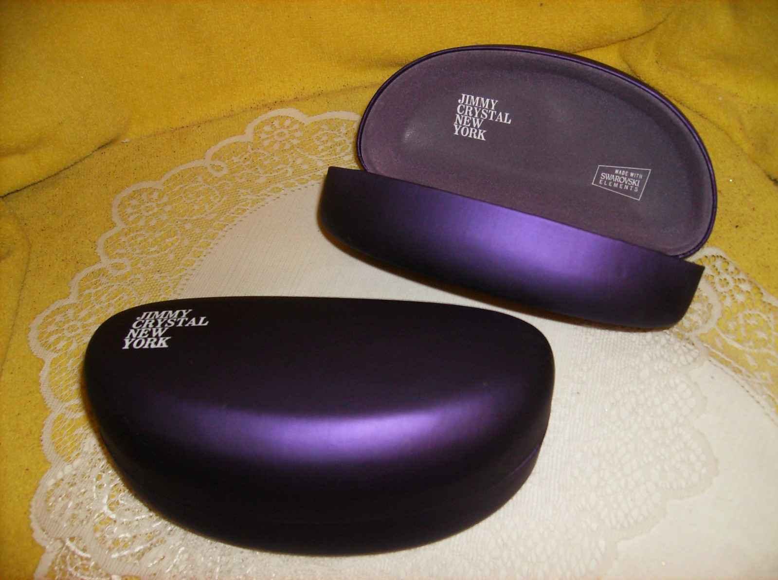 Jimmy Crystal JUMBO EYE GLASSES Hard CASE & FREE Cleaning Cloth LIPSTICK CASE 6"