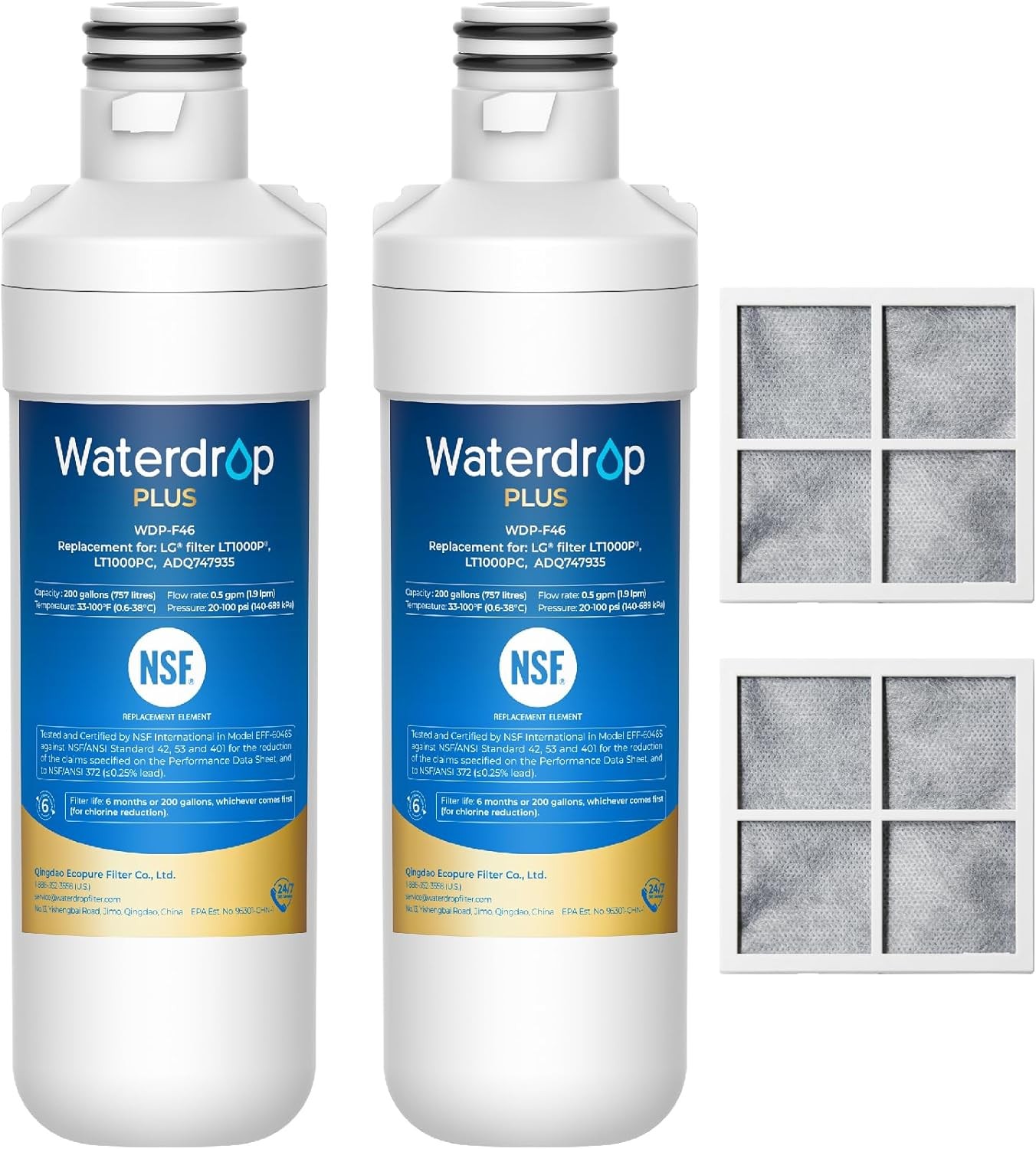Waterdrop Plus F46 Refrigerator Water Filter Replacement for LG® LT1000P® (2)