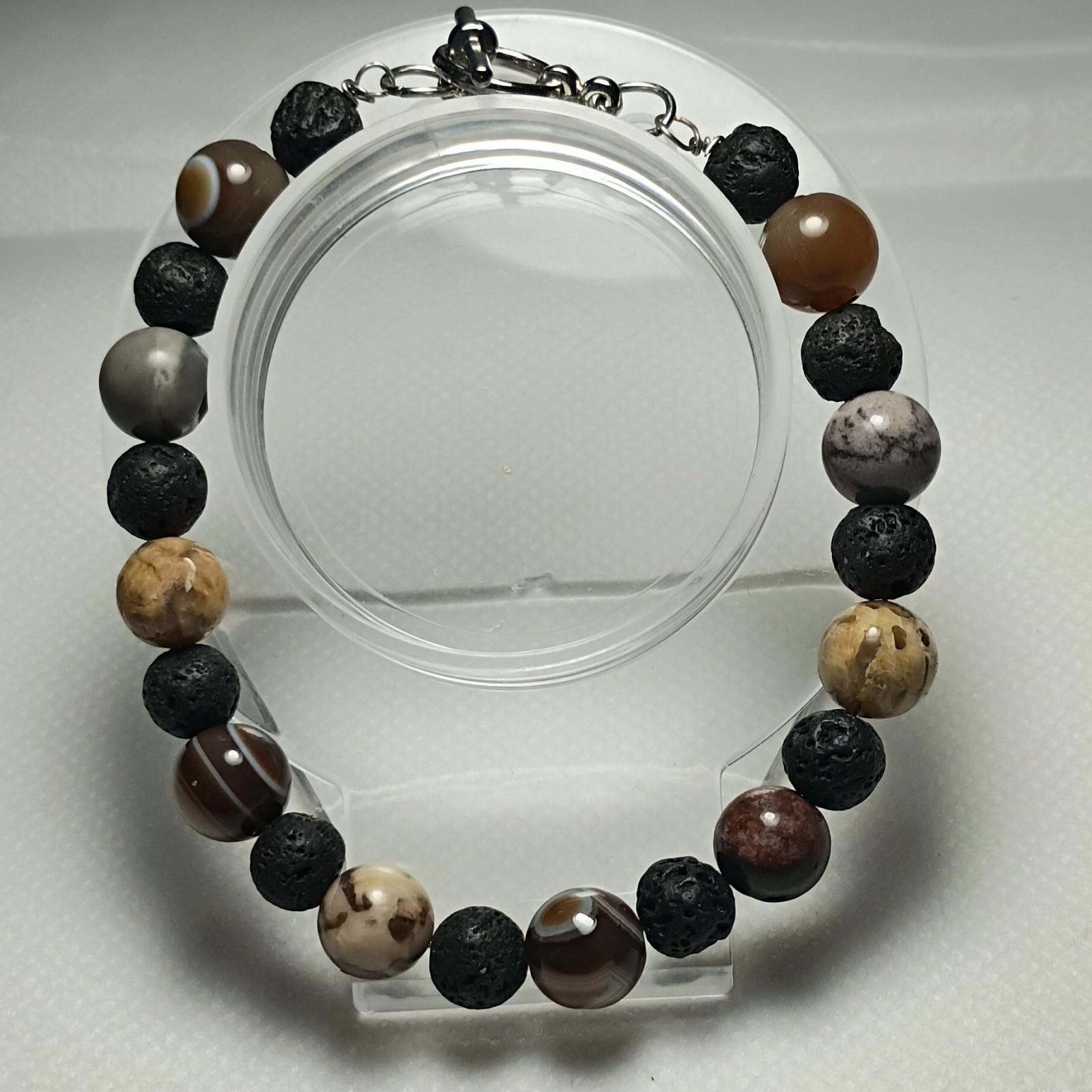 Multicolor Agate & Lava Rock Beaded Bracelet, Round Beads