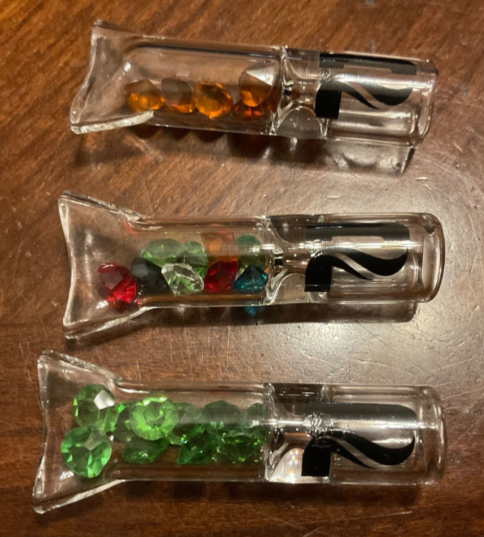 Glass Filter Tips w/ Colored Glass Gems 2” 8mm Rainbow  Amber Green 3 piece lot