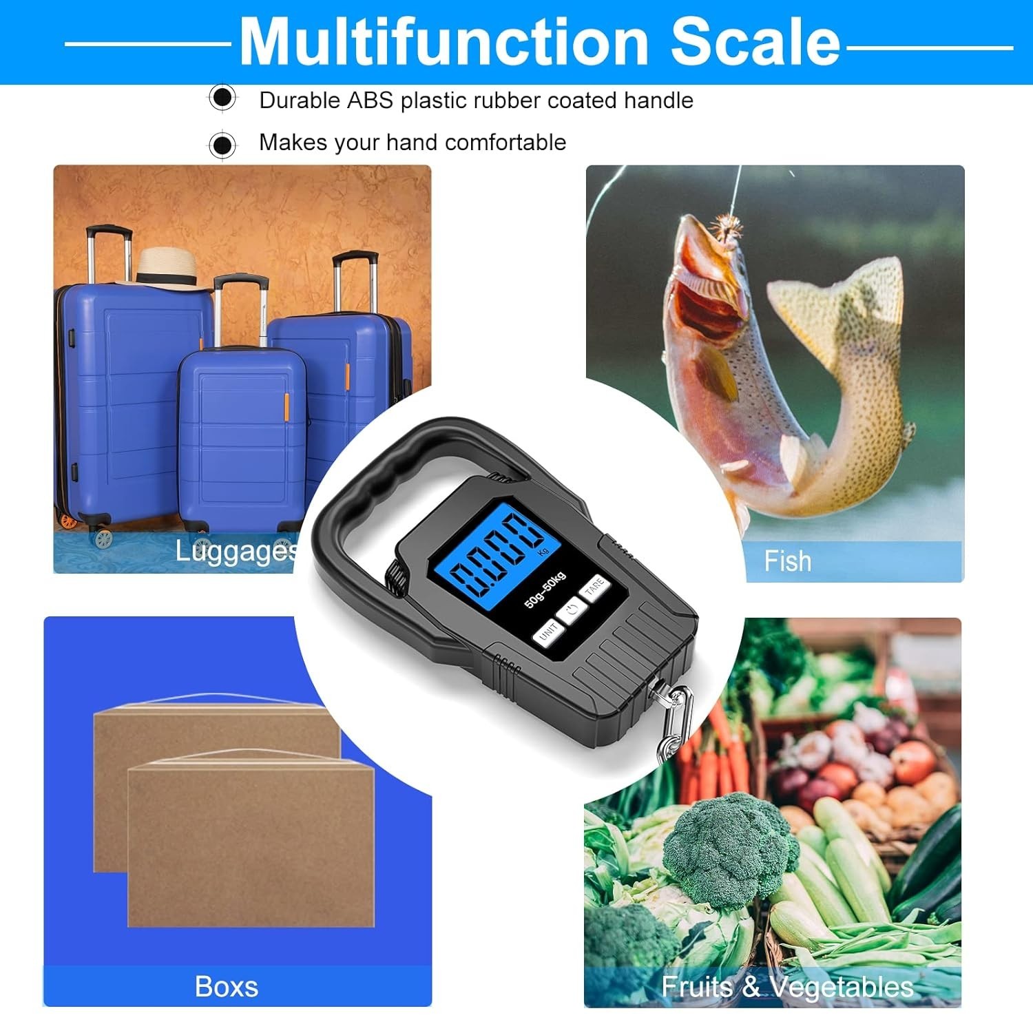Precision Digital Fish Scale & Luggage Scale with Backlit LCD, 110lb Capacity