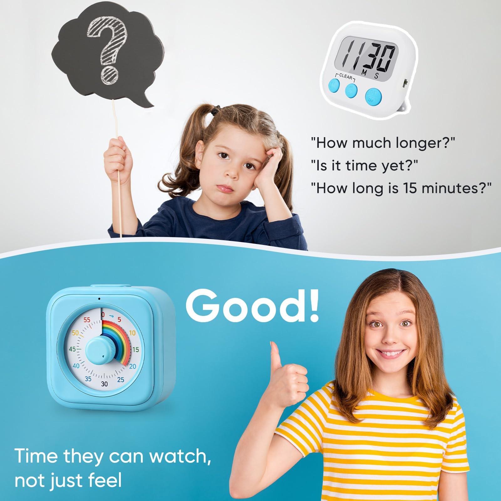 Rainbow Visual Timer for Kids, 60 Minute Silent Countdown Clock with Color Di...