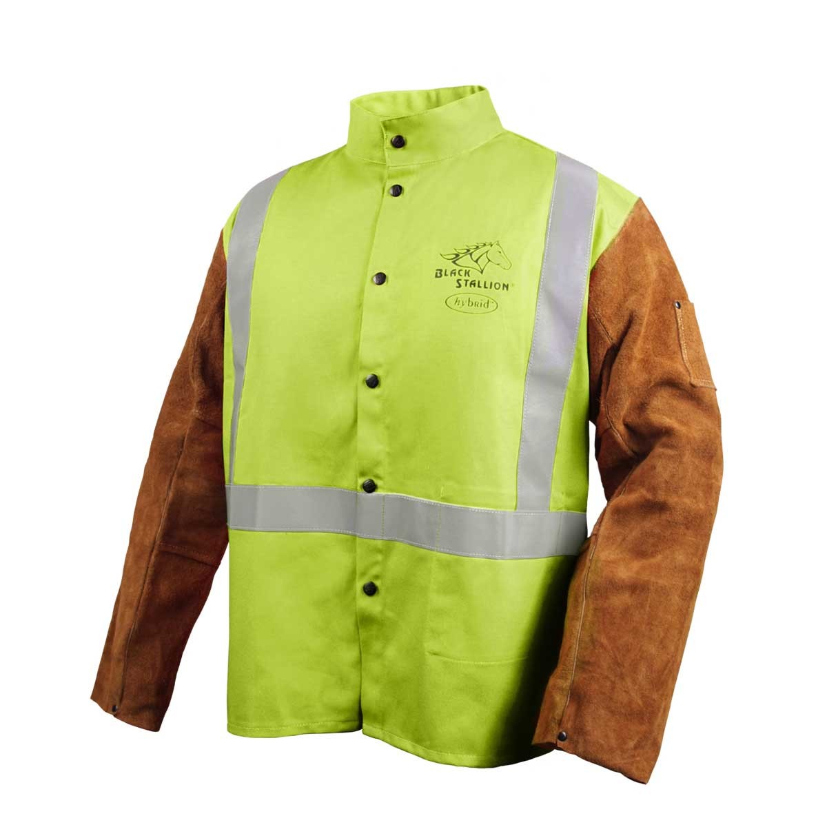 Black Stallion JH1012 Cotton Cowhide Welding Jacket with Pass-Through Lime Large