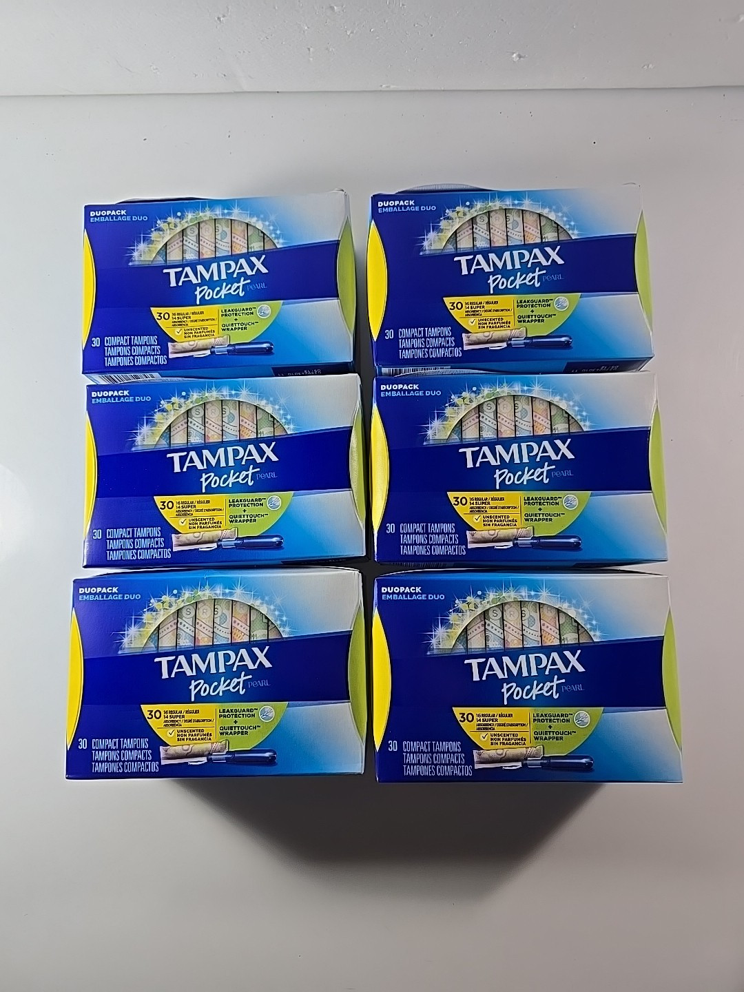 Lot Of 6 Tampax Pocket Pearl Regular Super  Unscented, 180 Total Tampons