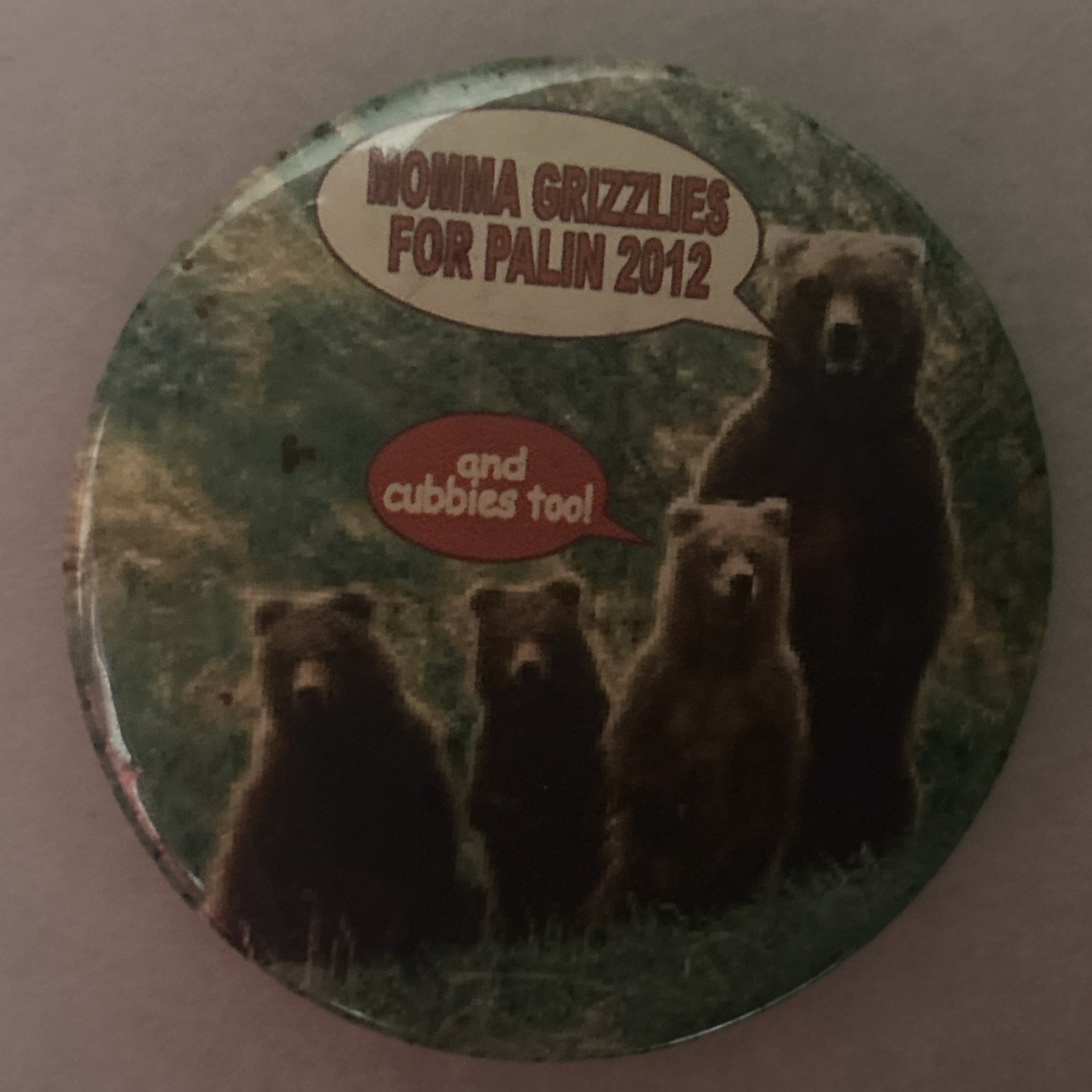 Momma Grizzlies For Palin 2012  3” pinback button pin
