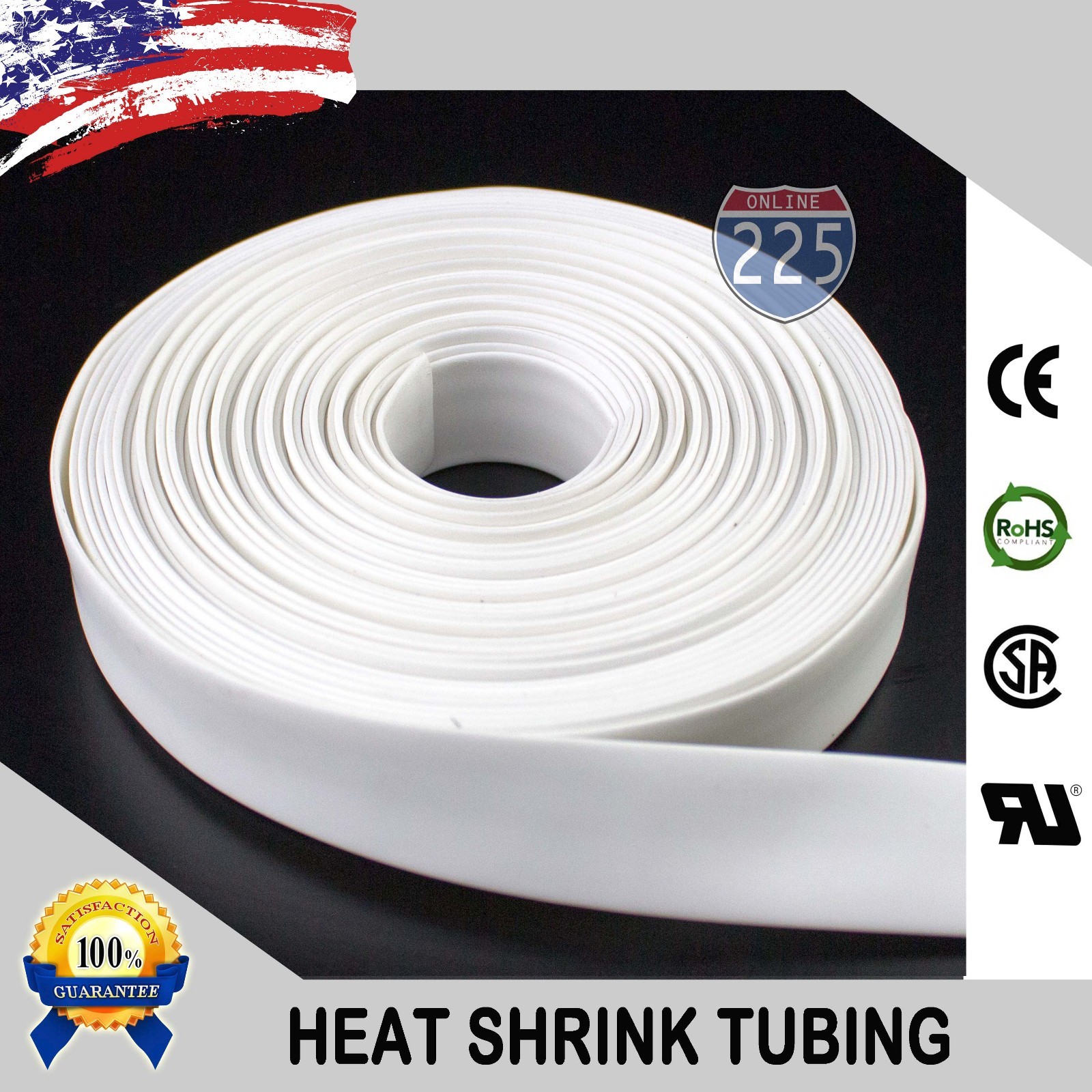 25 FT. 25' Feet WHITE 1" 25mm Polyolefin 2:1 Heat Shrink Tubing Tube Cable US UL
