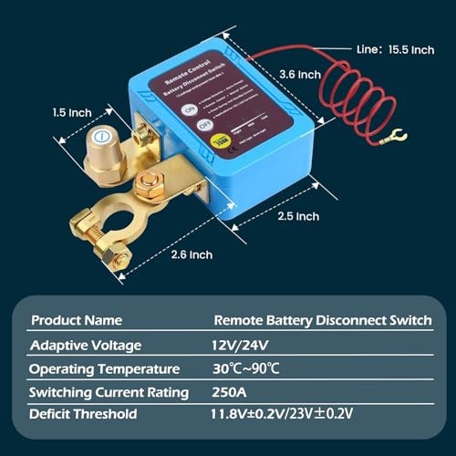 Smart Battery Disconnect Switch 12V 240A - Remote Kill Switch Side Installation