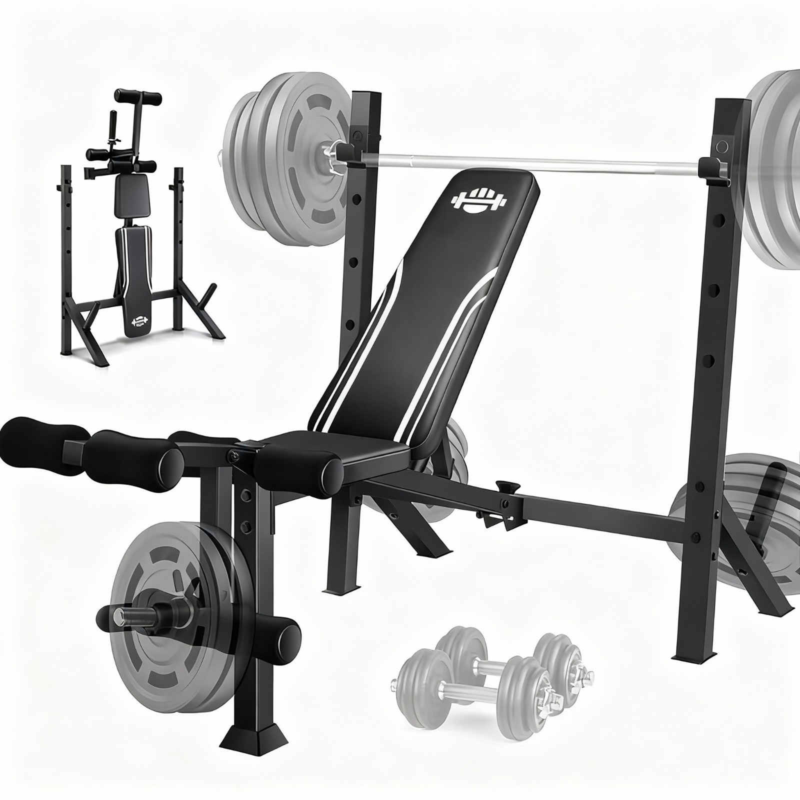 900LBS Foldable Adjustable Weight Bench Set with Leg Extension & Preacher Curl🏋