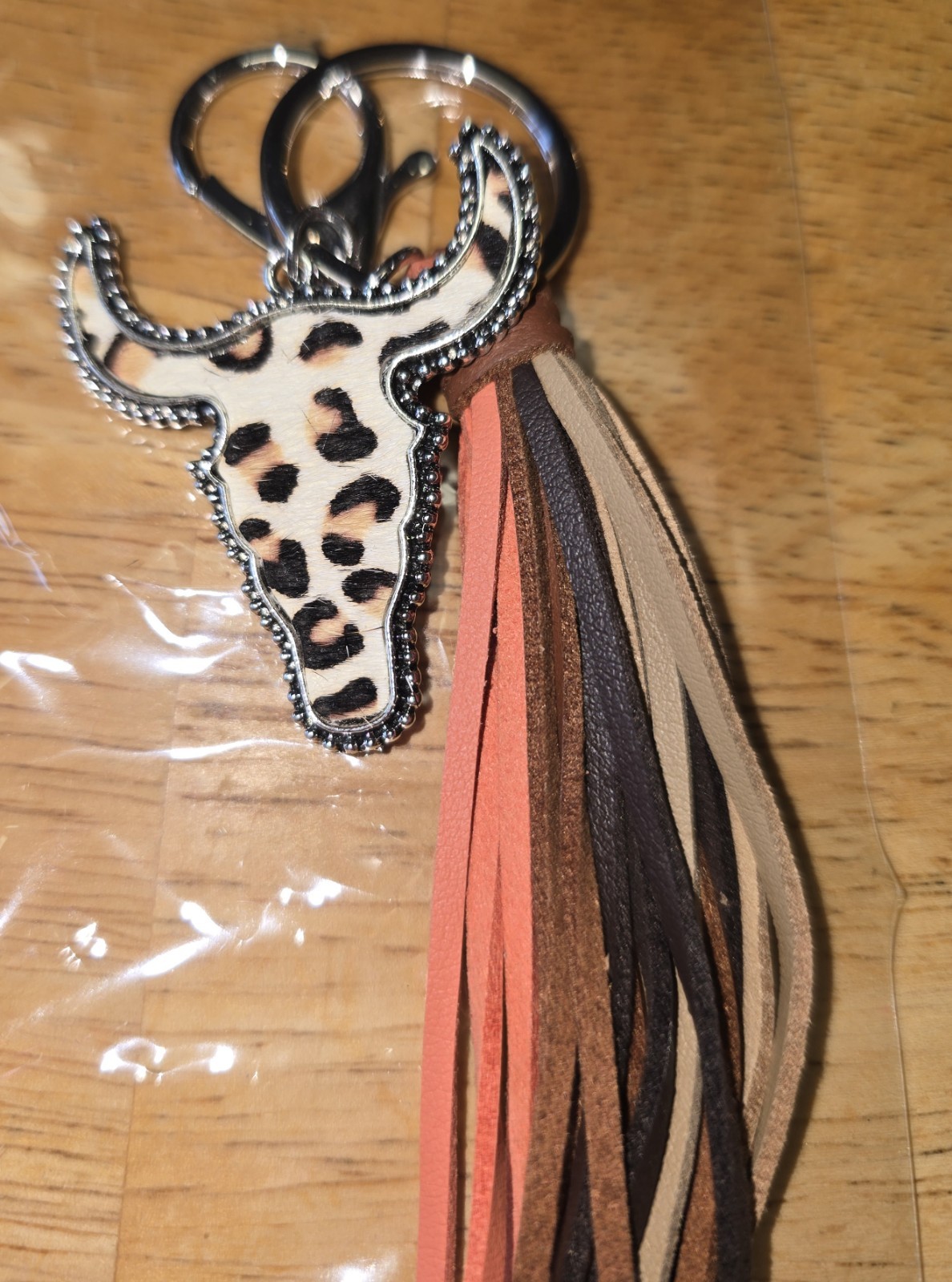 Western Bull Skull With Multi Color Leather Tassel Purse Charm/Key Chain,Bag