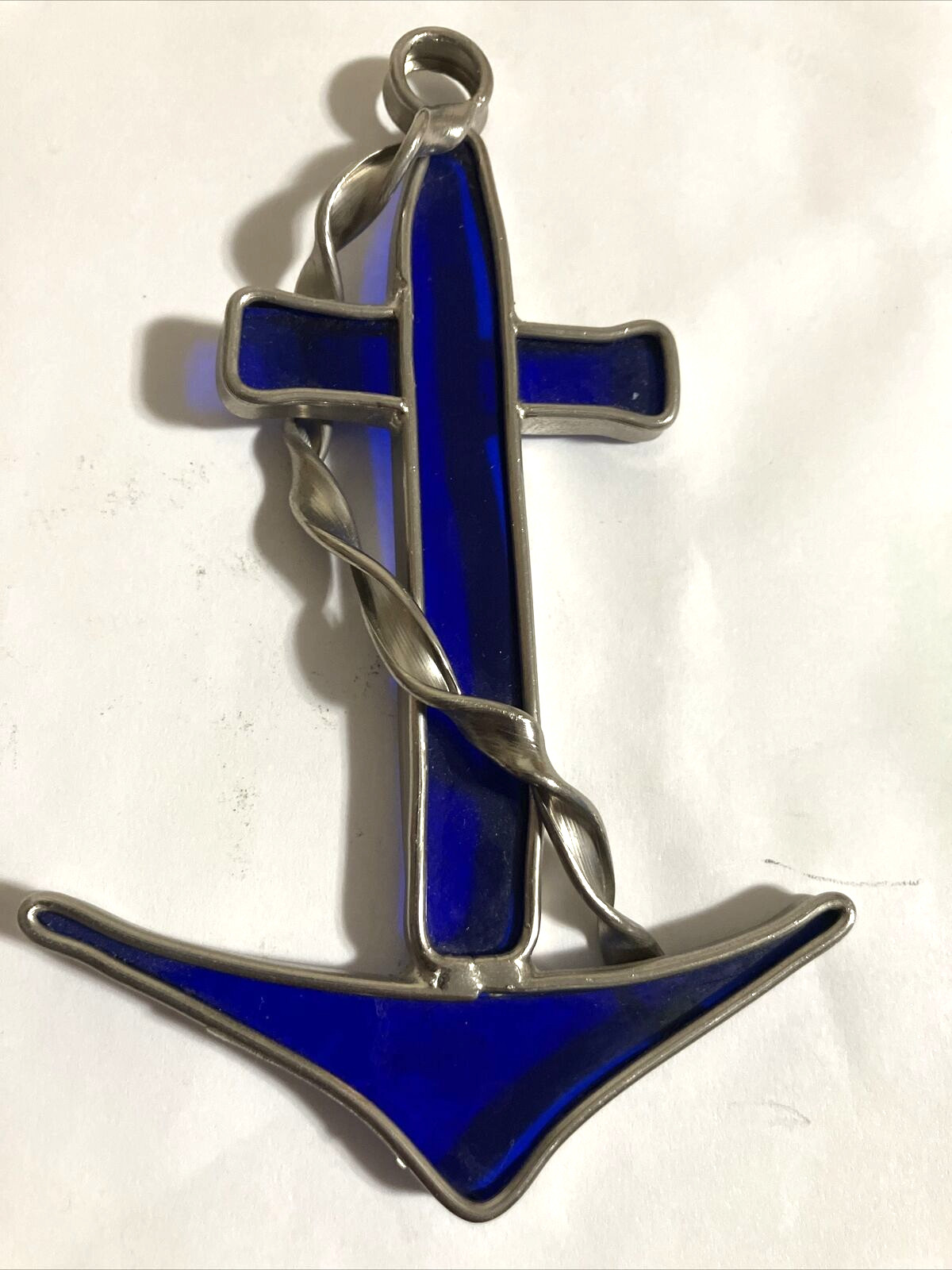 VTG BATES CRAFT PORTLAND SUN CATCHER SEA-LIFE ACHOR BLUE Cobalt Silver Metal