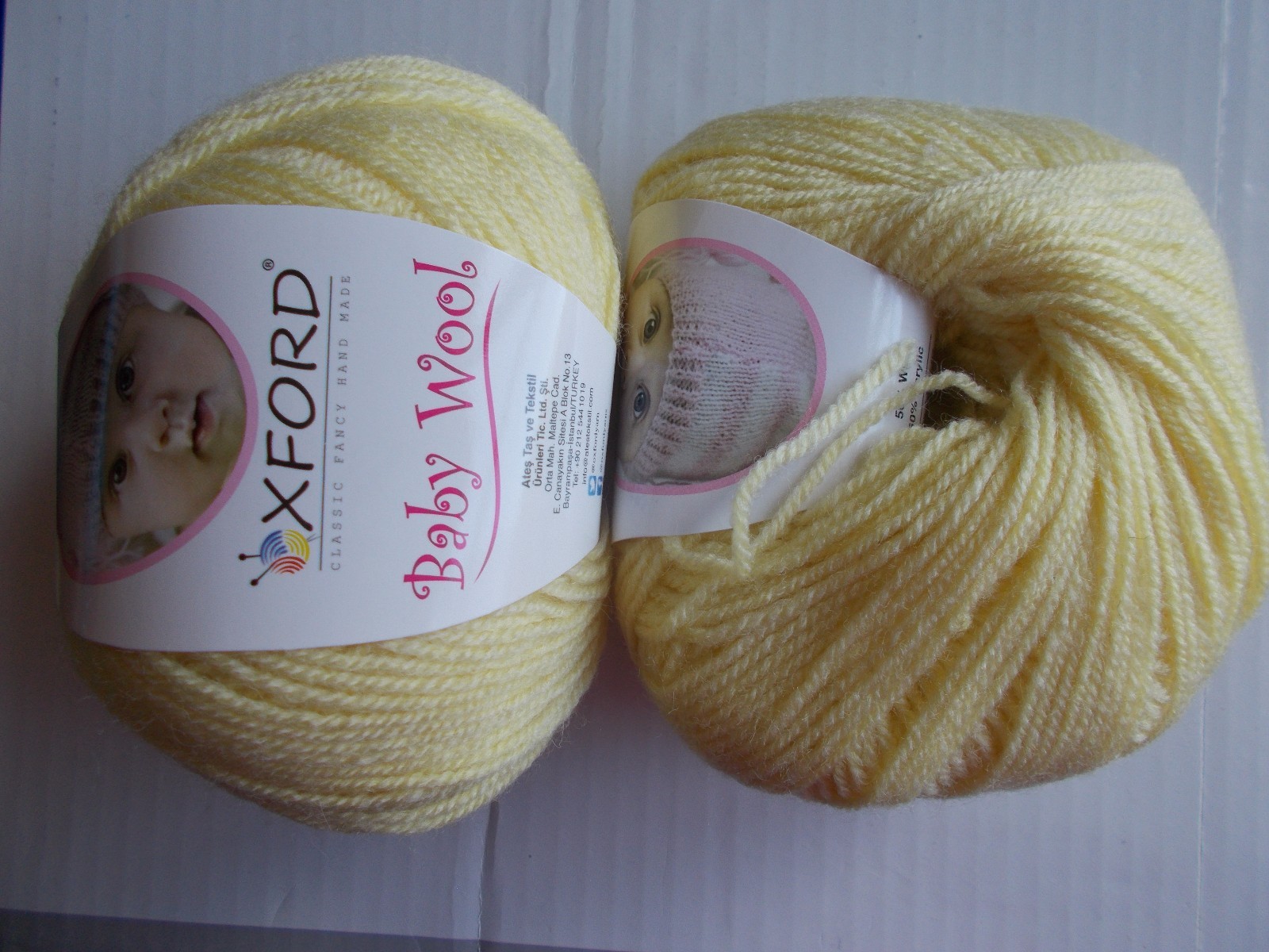 Oxford Baby Wool wool blend yarn, Baby Yellow, lot of 2 (219 yds each)